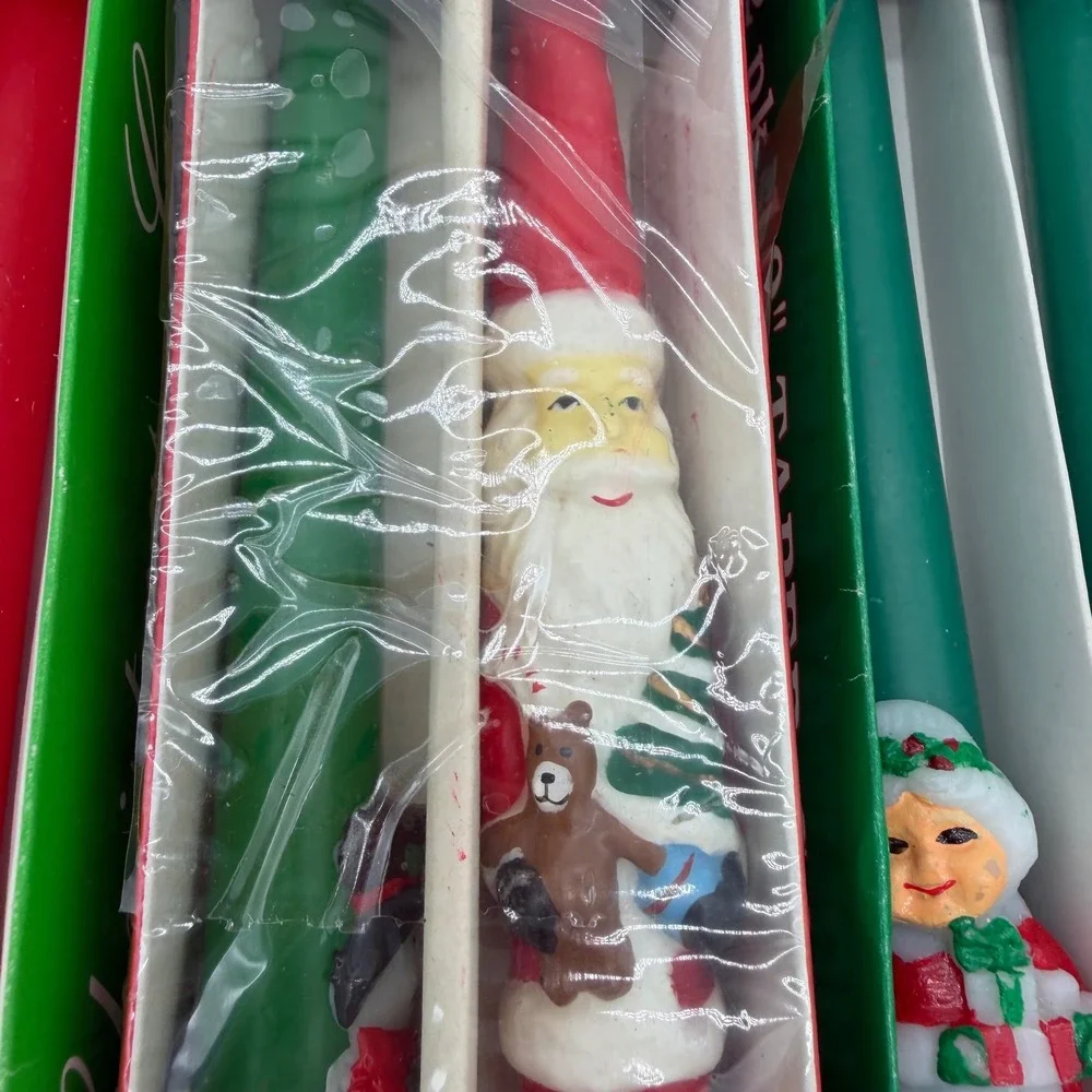 Vintage Christmas Taper Candles Set 10 Inch‎ Red Green White Santa Snowman 12pk